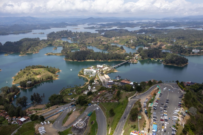 Aerial view of the Guatapé reservoir from atop La Piedra del Peñol